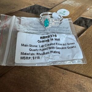 Emerald Green Quartz Rhodium Plated Ring